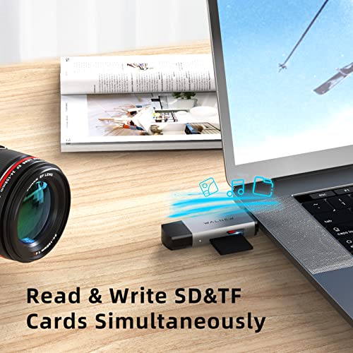 WALNEW SD Card Reader, USB 3.0 & USB-C SD/TF Memory Card Adapter | Supports UHS-I SD/SDHC/SDXC/MicroSD, Compatible with MacBook, PC, iPad, iPhone 15, Samsung Galaxy Android - color: Gray