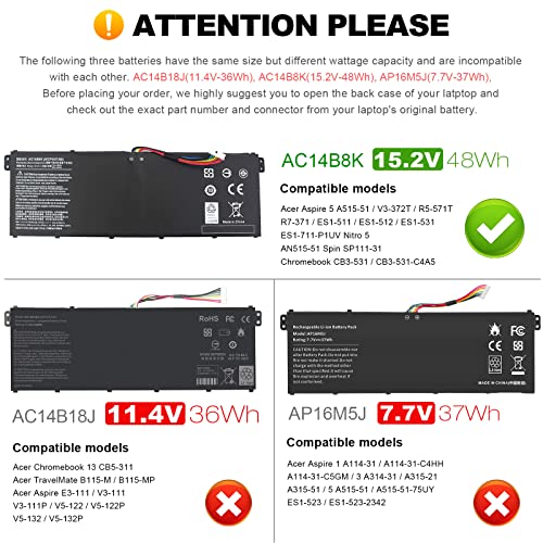 Fancy Buying AC14B8K AC14B3K Laptop Battery for Chromebook C810 C910 CB3-111 CB5-311 CB5-571 CB3-531 CB3-511 CB5-571-C1DZ R3-131T R5-471T R5-571T R5-571TG E3-111 E3-112 ES1-511 ES1-512 ES1-531 - size: 11.13*2.15*0.77inch AC14B8K