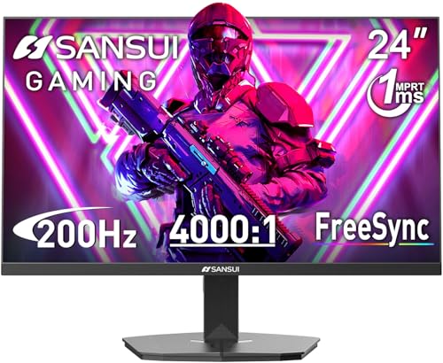 SANSUI 24 Inch Gaming Monitor 200Hz 1Ms FreeSync HDR 110% sRGB FHD 1080P Computer Monitor HDMI DP Ports Eye Care Frameless VESA Mount Cable Management (ES-G24F4L HDMI Cable Included) - size: 23.81