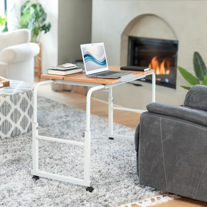 VIVO Mobile Over the Bed and Recliner Table, Tilting Laptop Tray with Height and Length Frame Adjustment, Ergonomic Overbed Kids and Adult Desk on Wheels, Light Wood, DESK-V202A - color: Light Wood