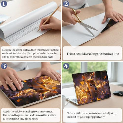 Universal Laptop Skin Sticker Decal,15.6 Inch Laptop Vinyl Cover for 13" 14" 15.6" Laptop,Scratch-Resistant Waterproof Protector Wrap,Reusable with Wrist Pads,Butterfly Deer Family - color: Butterfly Deer Family