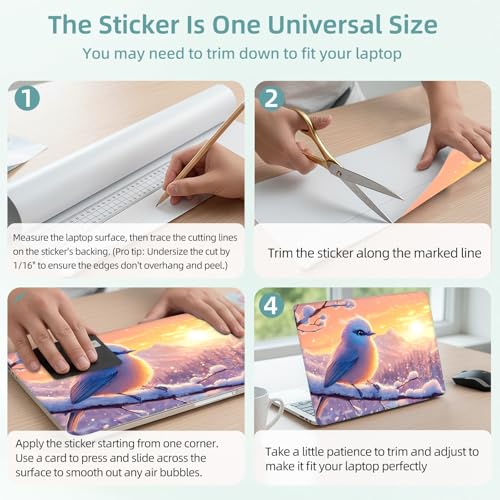 Universal Laptop Skin Decal, 3-Piece Vinyl Protector for 12 13 14 15.6" Notebook, Waterproof Anti-Scratch, Easy Trim & Bubble-Free Finish, Bird with Blue Eyes - color: Bird with Blue Eyes