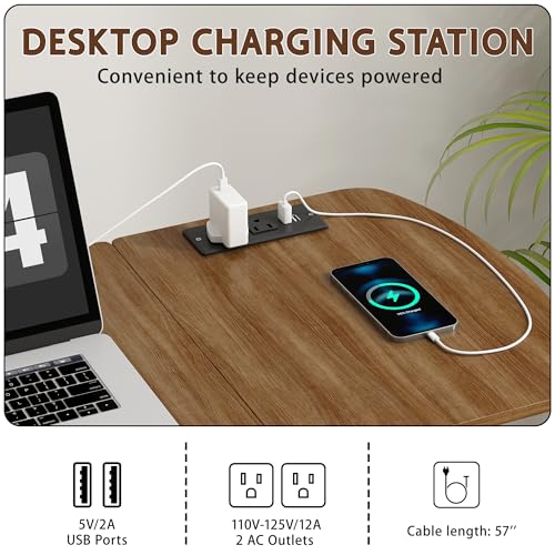 6 In 1 Overbed Table, 32'' Long Hospital Bed Table, Bedside Table (Walnut) | 32'' Length, 0- 90°Adjustable Tilt, Standing Desk Charging Station, Cup Holder, Hook, 30''-43'' Height Home Hospital Office - color: Walnut