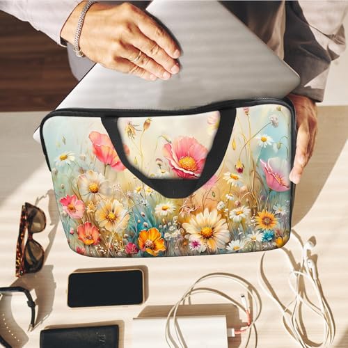 14" 15" Laptop Handle Bag Computer Bag,14.2" 15.4 inch Pouch Holder Notebook Sleeve Cover Compatible for Dell,Lenovo,Toshiba HP, Asus Notebook Messenger Briefcase-Colorful Flowers - color: Colorful Flowers