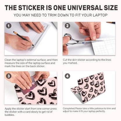 3Pcs Black Hearts Laptop Skin Sticker Universal Removable Vinyl Stickers Fits for 12.1 13 14 15.6 16 Inch Waterproof Notebook Decal Cover Gift - color: black and pink