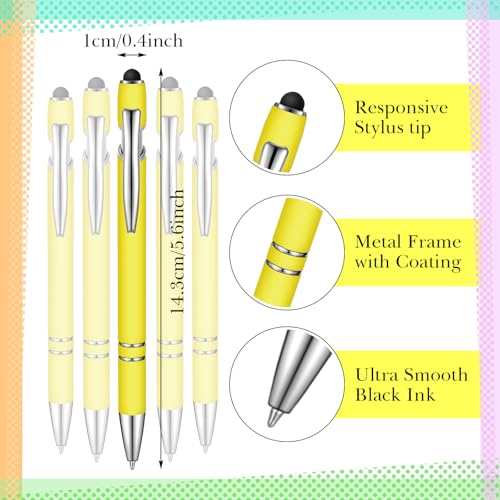 Zonon 38 Pieces Rubberized Ballpoint Pen with Stylus Tip Stylish Metal Pen Capacitive Styli with Soft Rubberized Grip, Black Ink for Most Devices(Yellow) - color: Yellow