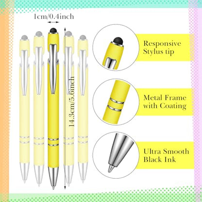 Zonon 38 Pieces Rubberized Ballpoint Pen with Stylus Tip Stylish Metal Pen Capacitive Styli with Soft Rubberized Grip, Black Ink for Most Devices(Yellow) - color: Yellow
