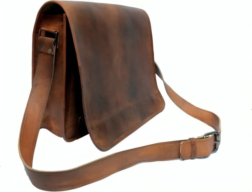 Indian Hando Art 13 inch Leather Messenger bag Briefcase Satchel For Men and Women (13 inches small)