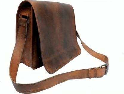 Indian Hando Art 13 inch Leather Messenger bag Briefcase Satchel For Men and Women (13 inches small)