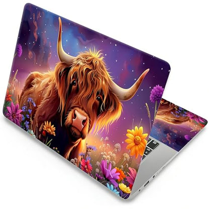 Universal Laptop Skin, DIY Cut-to-Fit Vinyl Cover Compatible with HP, Dell, Lenovo, Mac (13.3" to 15.6"), Anti-Scratch, No Residue & Bubble-Free Protective Decal Sticker, Highland Cow Night Sky - color: Highland Cow Night Sky