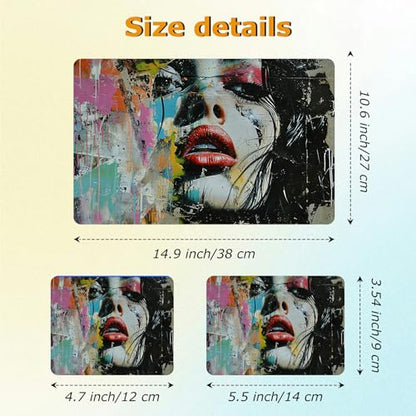 Universal Laptop Skin Sticker with 2 Wrist Pad Decals, 3-Piece Removable Vinyl Laptop Cover, Graffiti Woman Waterproof Anti-Scratch, Easy-Trim Fit for 13.3" 14" 15.6" Laptops - color: Graffiti Woman