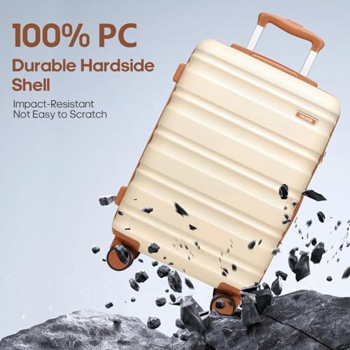 7 Piece Luggage Sets with Premium YKK Zipper, 20/24/28in PC Hardside Suitcase With Spinner Wheels, Luggage Airline Approved, Durable Suitcase Sets with TSA Locks for Travel - color: Off White, size: 7 piece set (20/24/28inch)