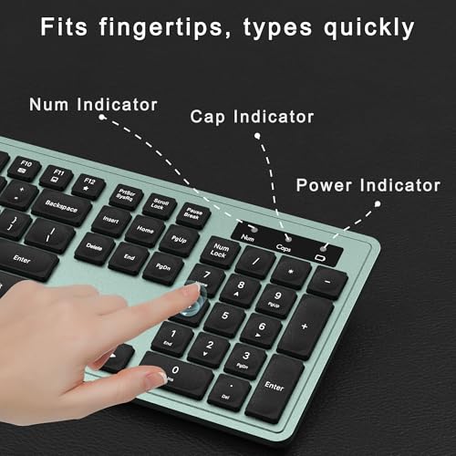 MPTOG Wireless Keyboard and Mouse Combo, Full-Size 104-Key Office Keyboard with 15 Function Keys, Numeric Keypad, Single USB Receiver, Compatible with PC and Laptop(Green) - color: Green