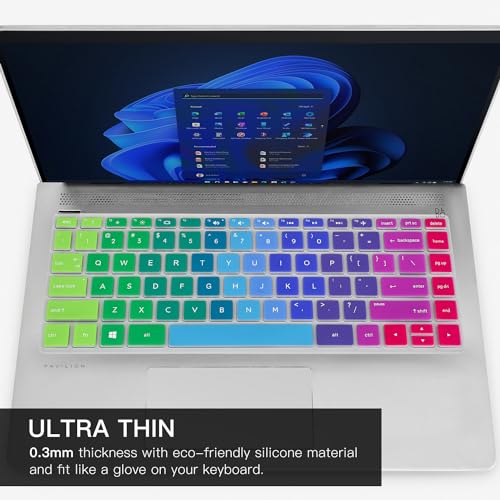 Keyboard Cover for HP 14 Laptop/HP Pavilion x360 14-dq 14-fq 14-ba/bf/cm/ce/cf/dk 14t-dh200 14-dq0040nr 14-dq0052dx 14-dq5009nr 14-dq0762dx 14-dq6011dx dq0703dx 14-dq0070nr 14-fq0013dx, Rainbow - color: Rainbow