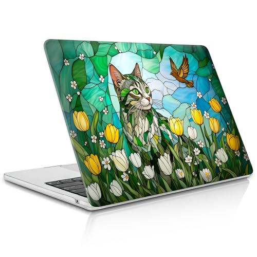 for MacBook Pro 16 Inch Release 2019 Model A2141 Clear Computer Case,Novelty Premium Pattern Hardshell Laptop Case Tulip Meadow Stained Glass Feline - color: Tulip Meadow Stained Glass Feline, size: A2141(16 inch)-Clear