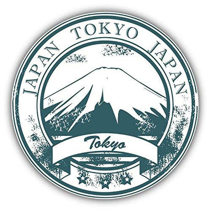 Tokyo Japan Grunge Rubber Travel Stamp Art Decorative 2" Scrapbooking Sticker Waterproof Vinyl Stickers for Water Bottle, Laptop & Phone Case – 18 Pack