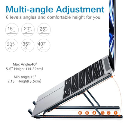 ivoler Laptop Stand, Laptop Holder Riser Computer Tablet Stand, 6 Angles Adjustable Aluminum Ergonomic Foldable Portable Desktop Holder Compatible with MacBook,iPad 10-15.6” Midnight Blue - color: E-Midnight Blue