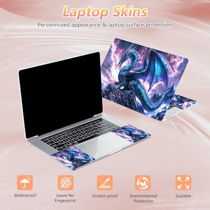 Laptop Skin Sticker Decal 12" 13" 13.3" 14" 15" 15.6",Waterproof Scratch Resistant Vinyl,Reusable Easy to Apply,for MacBook HP Dell Notebooks Netbooks Laptop,2 Wrist Pads,Blue Dragon Purple - color: Blue Dragon Purple