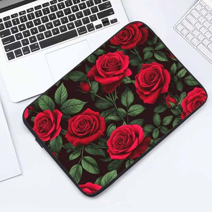 Laptop Sleeve Bag 15.4 15.6 Inch,Red Roses Red Flowers Floral Green Leaves Protective Polyester Computer Cases Laptop Cover Briefcase Bag Tablet Travel Cover - color: LPS-011