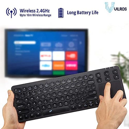 Vilros 2.4G Wireless & Wired Touch Keyboard with Built-in Touchpad- USB Wired + 2.4G Wireless Keyboard Compatible with Raspberry Pi