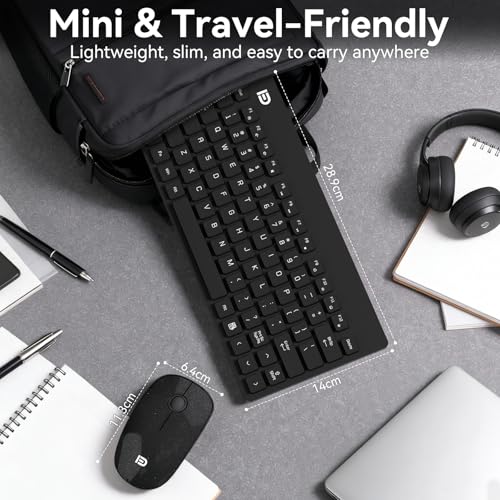 MangoEra Compact Wireless Keyboard & Mouse Combo, Quiet Office Set | Mini Cordless Computer Keyboard and Mouse Set with Quiet Silent Click. Small Travel USB Desktop Combo for PC and Mac
