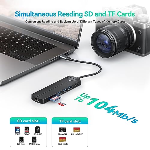 Yottamaster USB-C Hub 7 Ports with SD&TF Card Reader, 4K HDMI Display, Three 5Gbps USB-A Data Ports, 100W PD Input, Powered USB3.0 Hub, USB to HDMI Adapter for PC/Laptop