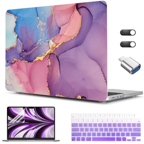 CISSOOK Compatible with MacBook Air 13 inch Case M2 M3 M4 M5 | A3449 A3240 A3113 A2681, 5in1 Set Hard Shell Case Keyboard Cover for MacBook Air 13.6 inch 2022 - 2026, Purple Marble - color: Air13.6inch-Marble Purple