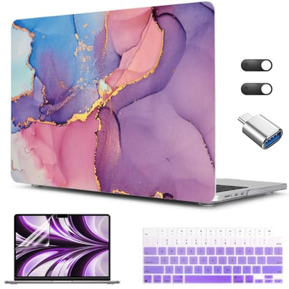 CISSOOK Compatible with MacBook Air 13 inch Case M2 M3 M4 M5 | A3449 A3240 A3113 A2681, 5in1 Set Hard Shell Case Keyboard Cover for MacBook Air 13.6 inch 2022 - 2026, Purple Marble - color: Air13.6inch-Marble Purple