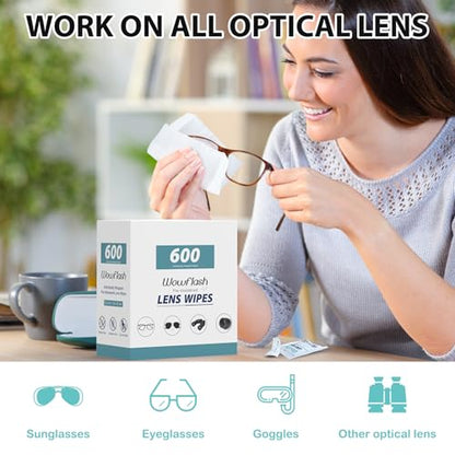 600 Count Pre-Moistened Lens Wipes for Eyeglasses | Individually Wrapped Sracth-Free Streak-Free Eyeglass Lens Cleaning Wipes, Cleaner Wipes for Sunglass, Camera Lens, Goggles - size: 600 Count (Pack of 1)