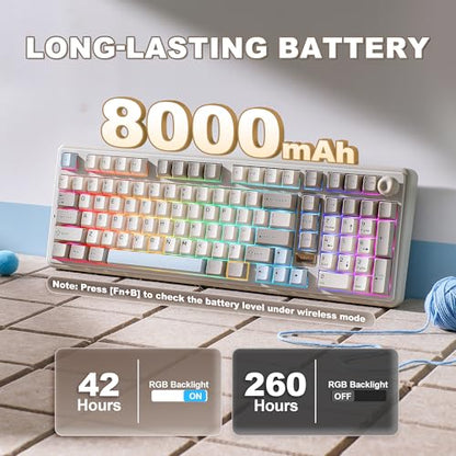 YUNZII B98 PRO 96% Wireless Mechanical Keyboard(Beige, Candy Switch) | QMK/VIA, with Numpad, Dual-Style Knob Design, Creamy Pre-Lubed Switches, Hot Swap, Gasket Mount, RGB for Gaming/Win/Mac - color: Beige, size: Candy Linear Switch
