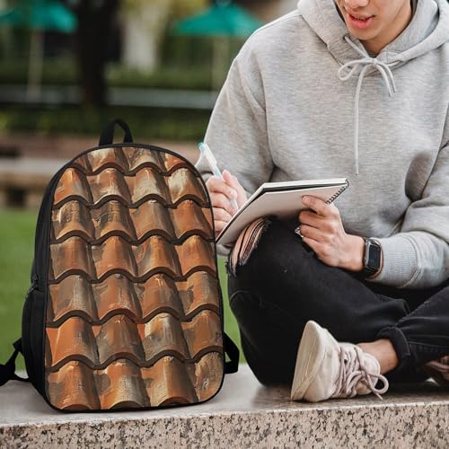 17-Inch Laptop Backpack Water-Resistant Brown Tile Roof Daypack with Shoulder Strap Lightweight Casual Rucksack for Travel Commuter Hiking Outdoor Activities 20l Black
