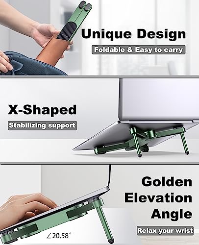 YICOSUN New Concept Laptop Stand - Adjustable Ergonomic Aluminum Riser for MacBook Pro/Air up to 15.6” - Foldable & Portable Computer Stand for Desk, Students, Office, Travel, Gaming - Green - color: Green