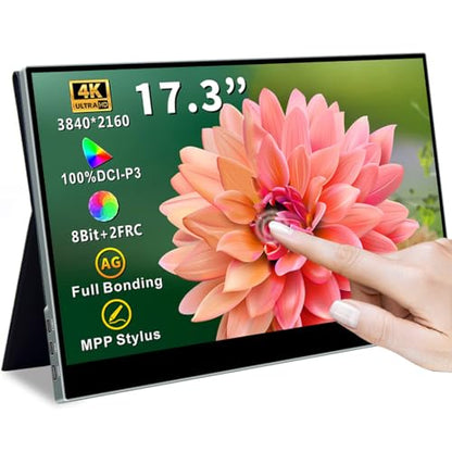 17.3 Inch 4K Touchscreen Portable Monitor, UHD 100% P3 Mobile Monitor Support MPP Stylus HDR IPS Eye Care Game Display USB C Mini HDMI for Xbox,PS4/5,Switch,Laptop,Mac - size: 17.3 Inch