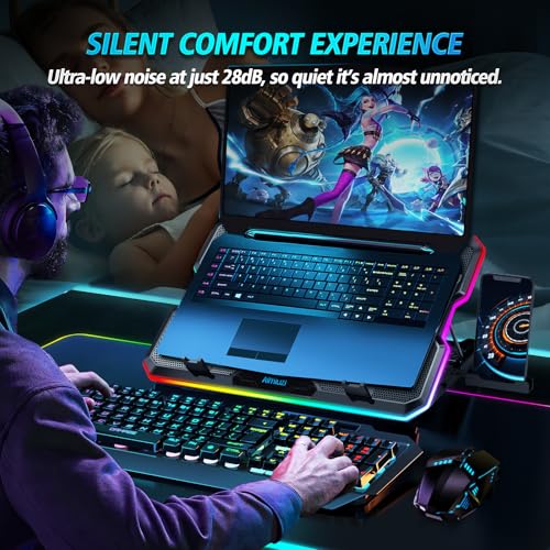 AIMIUZI Gaming Laptop Cooling Pad, Laptop Cooler with 15 Quiet Fans for 12-17.3 Inch Notebook, Slim Portable Laptop Cooling Stand with 7 Height Adjustable, 2 USB Ports, Phone Stand