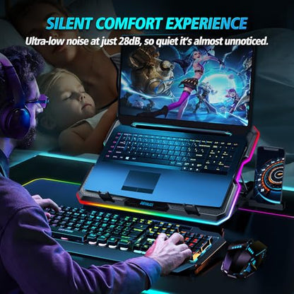 AIMIUZI Gaming Laptop Cooling Pad, Laptop Cooler with 15 Quiet Fans for 12-17.3 Inch Notebook, Slim Portable Laptop Cooling Stand with 7 Height Adjustable, 2 USB Ports, Phone Stand