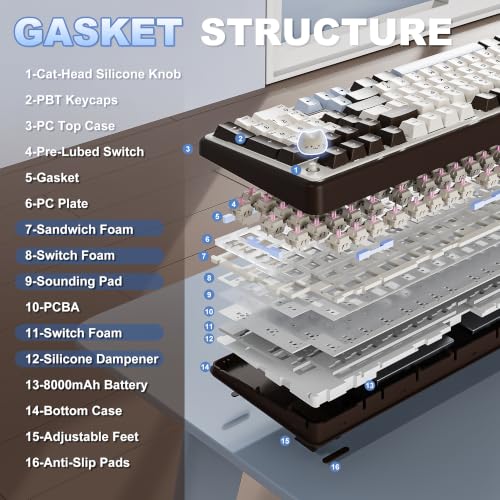 YUNZII B98 PRO QMK/VIA Wireless Mechanical Gaming Keyboard,96% Layout with Numpad and Cute Cat Knob, BT/2.4G/USB-C,Linear Switch Hot Swap Gasket,RGB for Win/Mac (Coffee Browm, Candy Linear Switch) - color: Coffee Brown, size: Candy Linear Switch