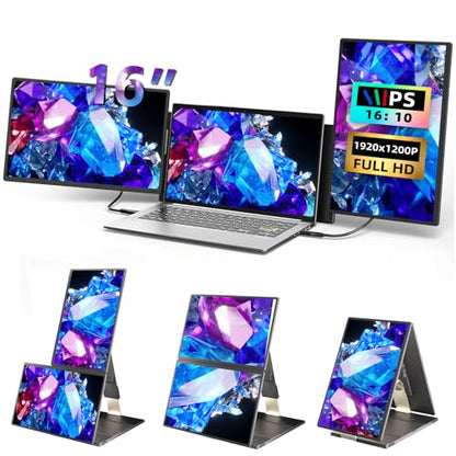 Laptop Screen Extender 16 inch - Triple Laptop Monitor Extender Detachable FHD 1920x1200P IPS 235° Rotation Extra Portable Monitor Compatible with 13”-17” Mac Wins Dex Chrome - style: 16" Monitor-S7