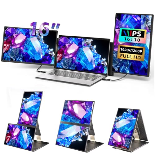 Laptop Screen Extender 16 inch - Triple Laptop Monitor Extender Detachable FHD 1920x1200P IPS 235° Rotation Extra Portable Monitor Compatible with 13”-17” Mac Wins Dex Chrome - style: 16" Monitor-S7