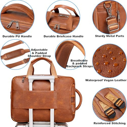 weiatas 3-in-1 Vegan Leather Convertible Laptop Bag for Men Women, Expandable Travel Backpack Work Briefcase Messenger Bag | Convertible - color: Brown