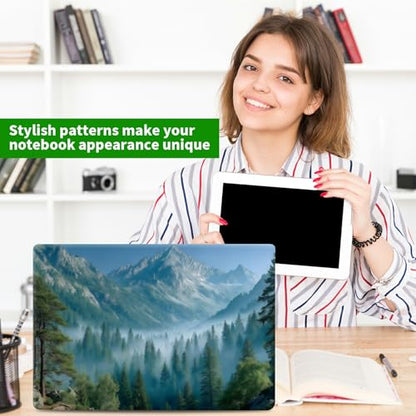 Laptop Skin Sticker Decal, Universal Protective Cover Fit 12 13 14 15.6 Inch Notebook, Reusable Water-Resistant Vinyl Decal w/ 2 Wrist Pads for Business Travel Office, Green Forest Mountains - color: Green Forest Mountains