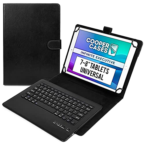 COOPER Infinite Executive Universal Tablet Keyboard Case for 7, 7.9, 8 inch | Tablet Case with Keyboard & 2-in-1 Leather Folio Cover | Bluetooth, Wireless, Hotkeys | Android, Windows, iPadOS (Black) - color: Black