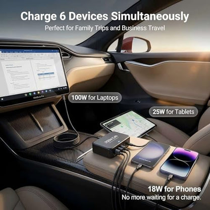 200W USB C Car Charger [GaN] PD 100W Laptop Car Charger, PD3.0/QC4.0/PPS Super Fast Charging for MacBook pro/Air/Dell/Lenovo/HP,iPhone 17/16/15 Series,Samsung Galaxy S26/S25 Ultra/S24