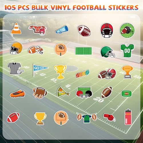 XZENTIRA 105 PCS Football Stickers Water Bottle Bulk Vinyl American Stickers for Laptop Skateboard Scrapbook Supplies Football Gifts Party Favors - style: Football