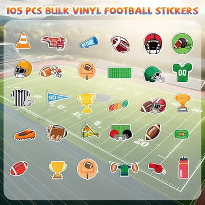 XZENTIRA 105 PCS Football Stickers Water Bottle Bulk Vinyl American Stickers for Laptop Skateboard Scrapbook Supplies Football Gifts Party Favors - style: Football