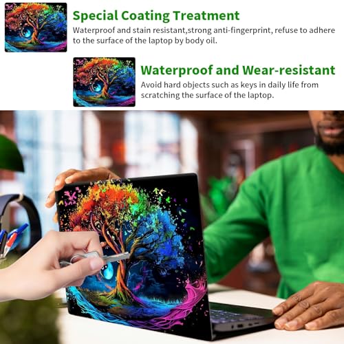 Laptop Skin Sticker Decal, Universal Protective Cover Fit 12 13 14 15.6 Inch Notebook, Reusable Water-Resistant Vinyl Decal w/ 2 Wrist Pads for Business Travel Office, Black Tree Art - color: Black Tree Art