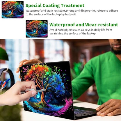 Laptop Skin Sticker Decal, Universal Protective Cover Fit 12 13 14 15.6 Inch Notebook, Reusable Water-Resistant Vinyl Decal w/ 2 Wrist Pads for Business Travel Office, Black Tree Art - color: Black Tree Art