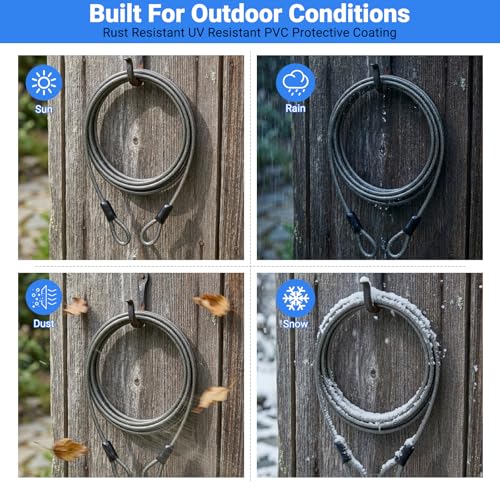 5mm Security Cable, Braided Steel Anti-Theft Lock Cable for Bike, Helmet & Luggage, Flexible Vinyl Coated Portable Cable Lock (10ft) - size: 10FT