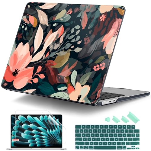 DONGKE for MacBook Air 13 Inch Case M5 2026 M4 2025 M3 M2 2024-2022 A3449 A3240 A3113 A2681, Plastic Hard Shell & Keyboard Cover & Screen Film for MacBook Air 13.6 Inch Case - Painted Florals - color: Painted Florals D150