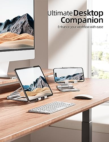 Nulaxy Dual Adjustable Foldable iPad Stand, Full Aluminum, Silver | Desktop Tablet Holder, Tablet Accessories for Office Kindle Compatible with All Mobile Devices, Ipads and Phones - color: B-Silver