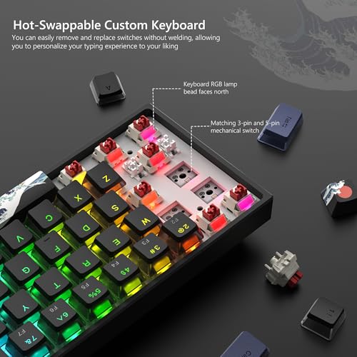 Womier 60% Percent Keyboard Gaming, Creamy Mechanical Wired Keyboard Anime | Hot-Swappable RGB Key board with PBT Keycaps for Windows PC Gamers - POM Linear Red Switch WK61 V2 Black Kanagawa - color: WK61 V2-Black